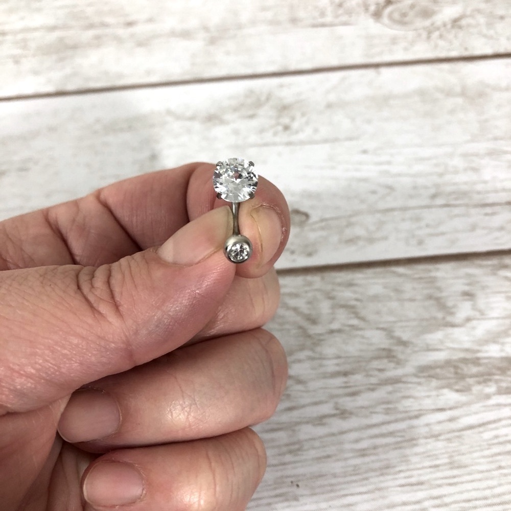 Round Cubic Zirconia Stone With Extra Screw White Gold Plated Belly Ring
